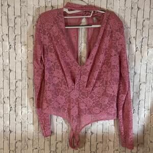 ASOS Vintage Pink Lace Long Sleeve Bodysuit